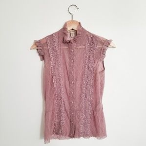 FREE PEOPLE- Like new! Purple Lace Tank w Buttons